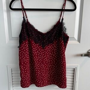 Heartloom Burgundy Polka Dot Lace-Trim Cami Top